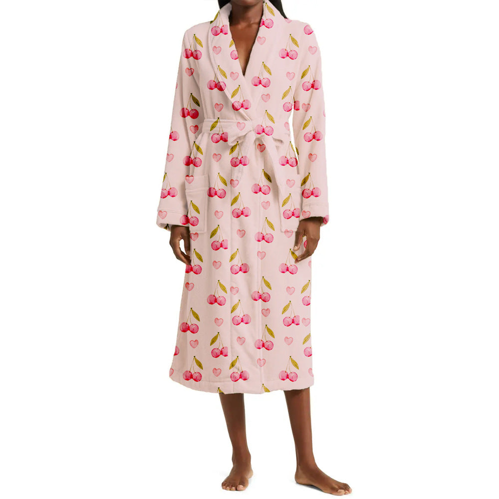 Plush Floral Bath Robe