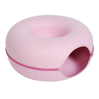 Soft Cat Donut Bed with Non-Slip Base