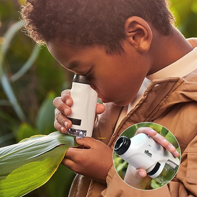 Compact Kids Microscope with LED Light and 60x Magnification
