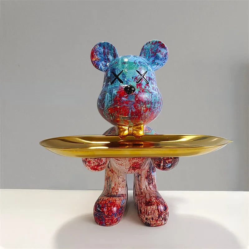 Wooden Bear Figurine with Serving Tray