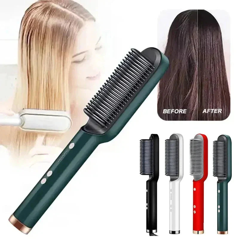 2-in-1 Hair Straightener Curling Brush - Glamry