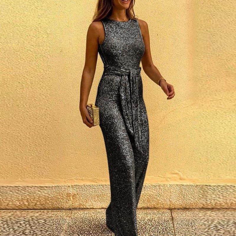 Shiny Off Shoulder Jumpsuit Dress