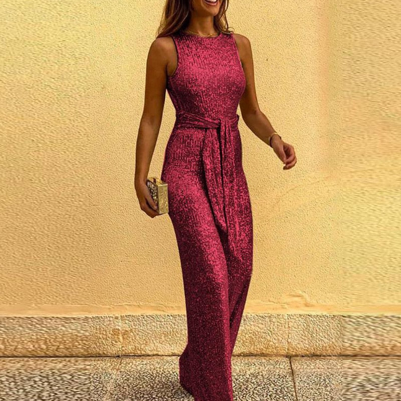 Shiny Off Shoulder Jumpsuit Dress