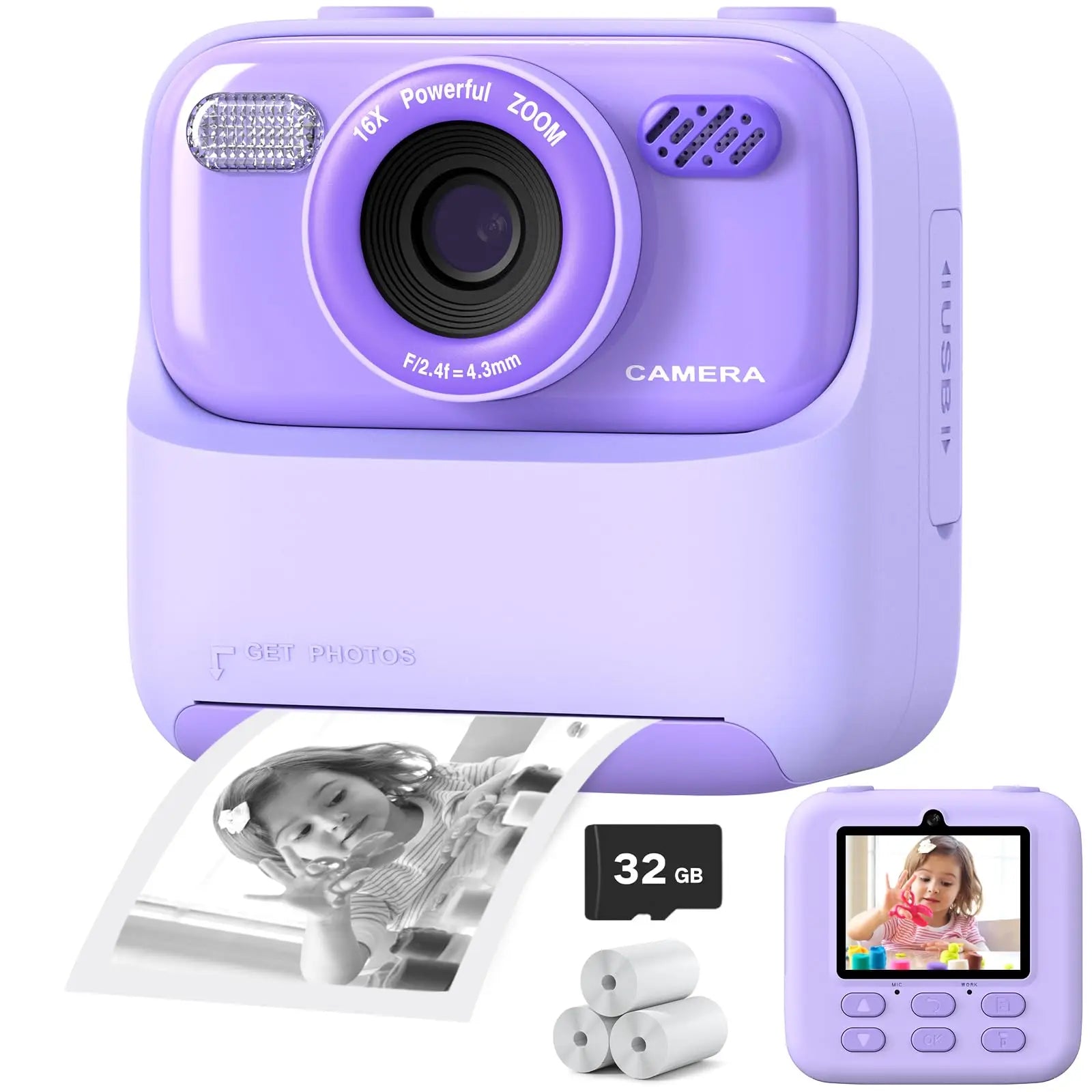 Fun Kids Instant Camera with HD Selfie and Storage - Glamry