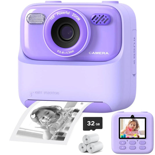 Fun Kids Instant Camera with HD Selfie and Storage - Glamry