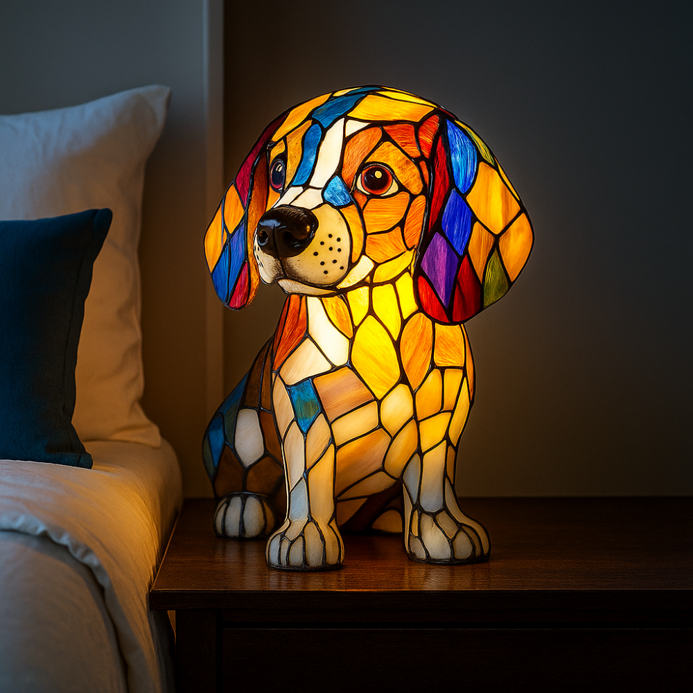 Colorful Dog Pattern Glass Table Lamp Nightlight - Glamry