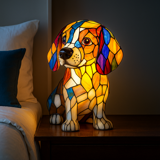 Colorful Dog Pattern Glass Table Lamp Nightlight - Glamry