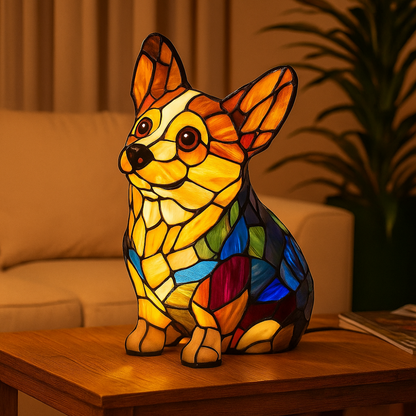 Colorful Dog Pattern Glass Table Lamp Nightlight