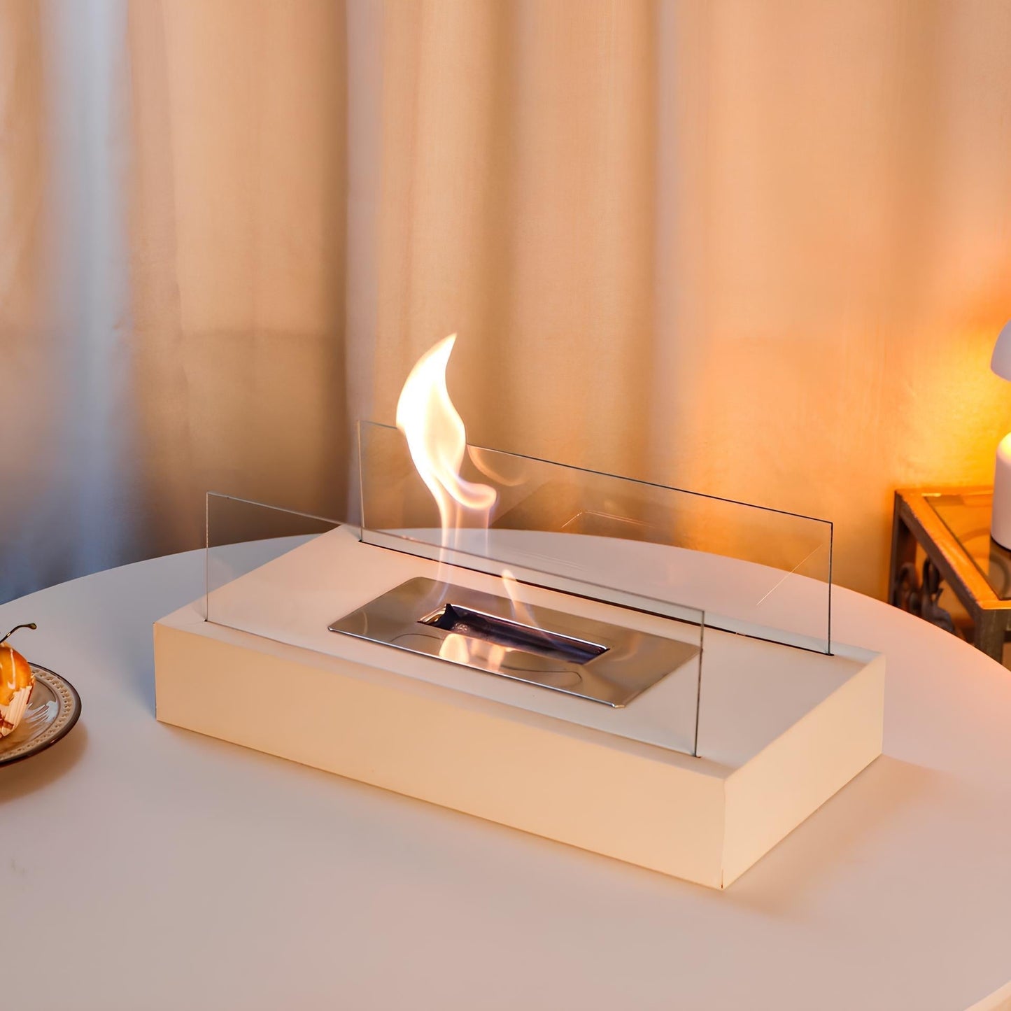 Compact Indoor Table Fire Pit with Glass Ember Effect