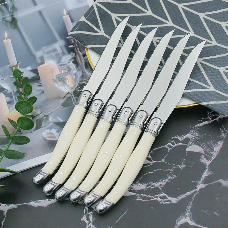 Elegant Silver Flatware Set with White Handles - Glamry