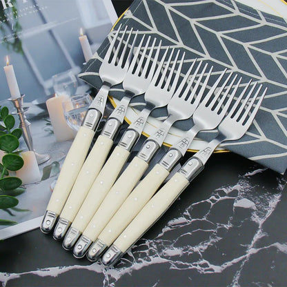Elegant Silver Flatware Set with White Handles