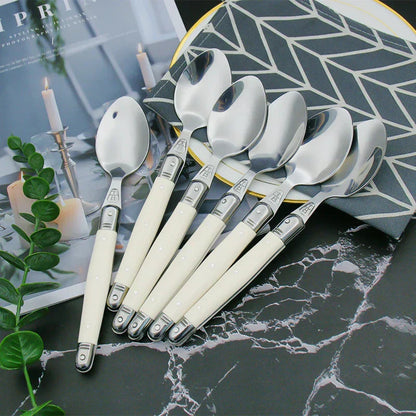 Elegant Silver Flatware Set with White Handles