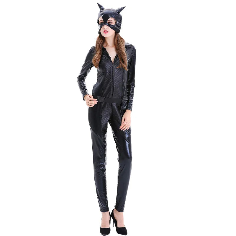 Women's Sexy Cat Jumpsuit - Shiny Full Body Costume