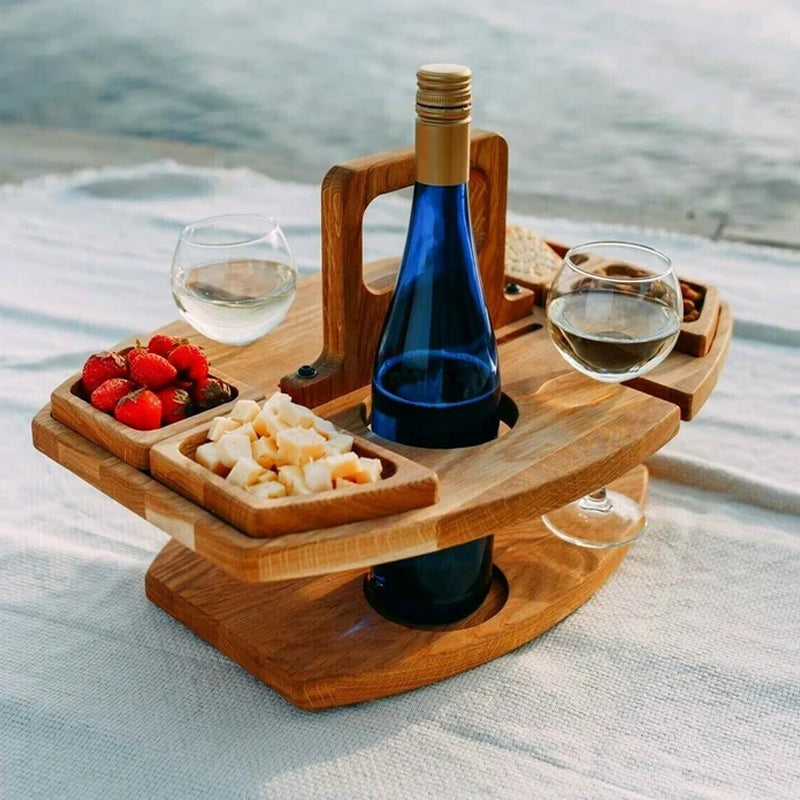 Foldable Wooden Outdoor Picnic Table with Cup Holders - Glamry