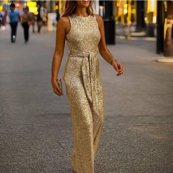 Shiny Off Shoulder Jumpsuit Dress