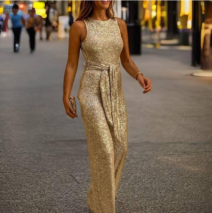 Shiny Off Shoulder Jumpsuit Dress