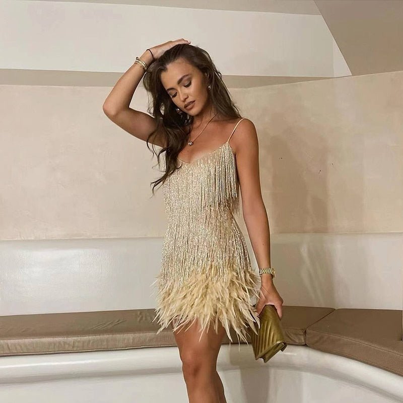 Glittery Sequin Feather Party Dress