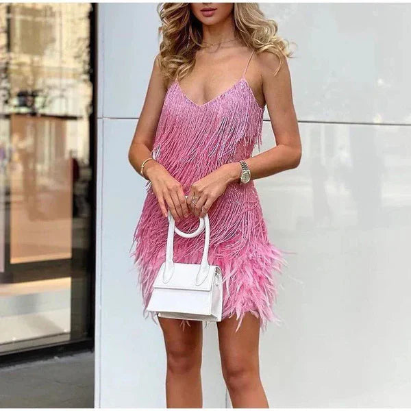Glittery Sequin Feather Party Dress